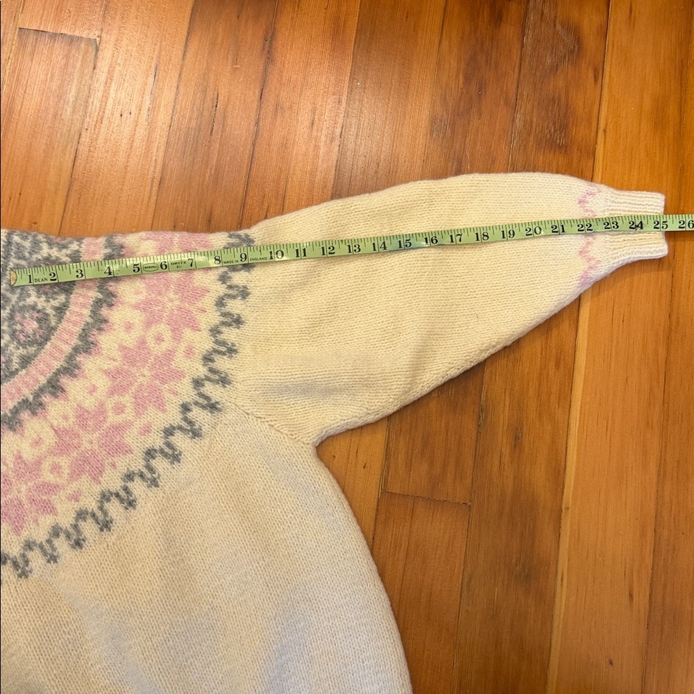 Vintage Handknit Eddie Bauer 100% Wool Fair Isle Sweater Sz L White Pink 1990 - Picture 7 of 10
